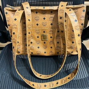 Mcm Visetos cognac shoppers tote